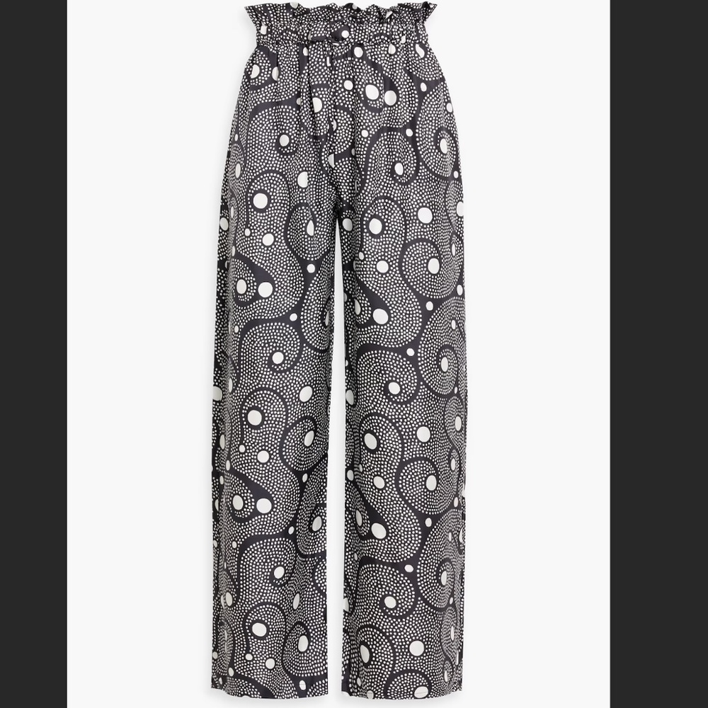 Shrimps 100% Silk Black + White Boho Printed Wide Trousers (US- 8 UK- 12) Pants